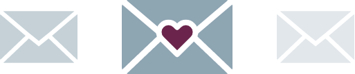 Three envelope icon with purple heart in the middle